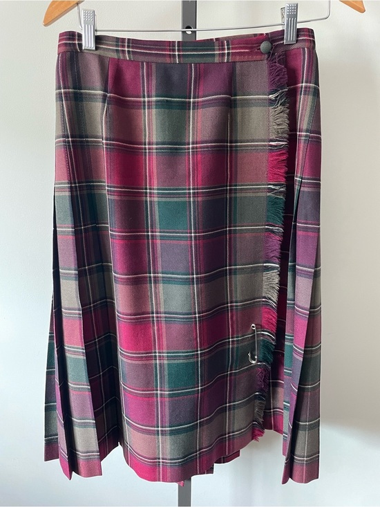 Vintage Dresses & Skirts - 70s Vintage Highland Queen 100% Wool Plaid Kilt Skirt Pleated Heritage